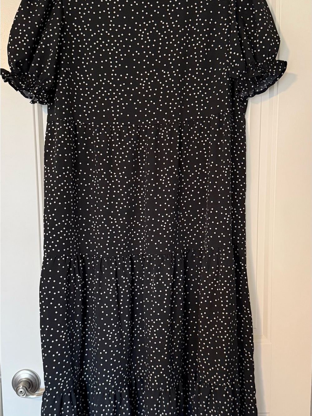 Black Polka Dot Maxi Dress with Ruffle Sleeves